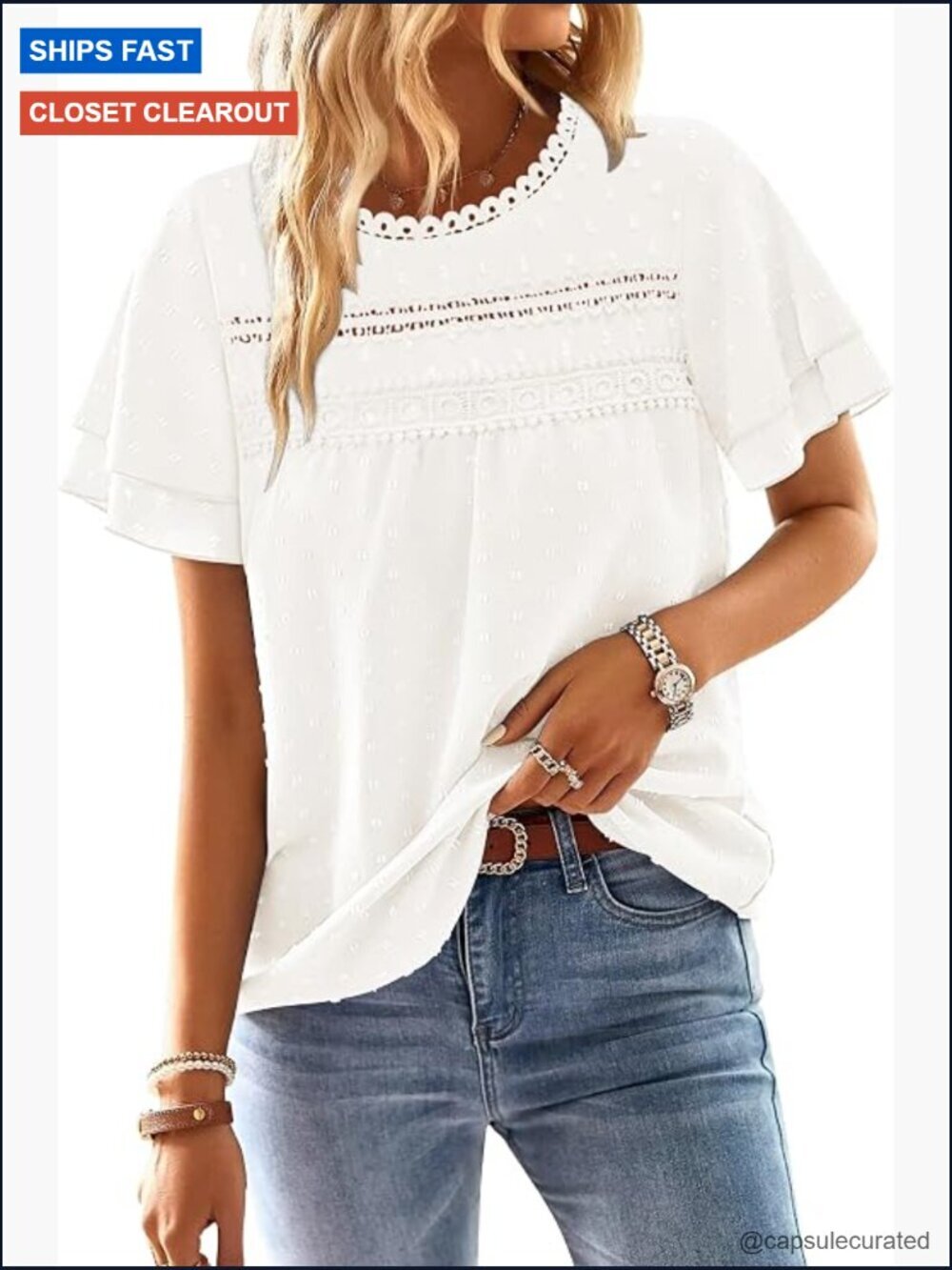 Short Sleeve Boho Swiss Dot Blouse Tunic Top